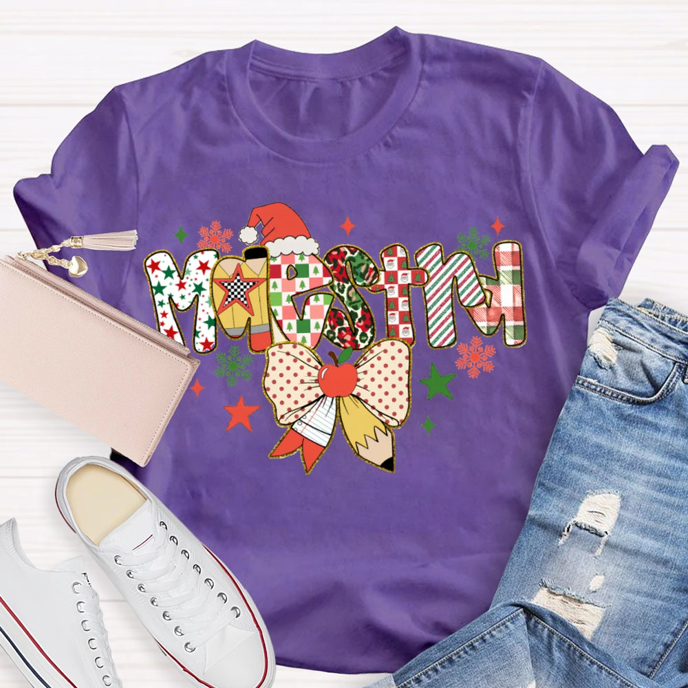 Maestra Bow And Snowman Bilingual Teacher Christmas T-shirt