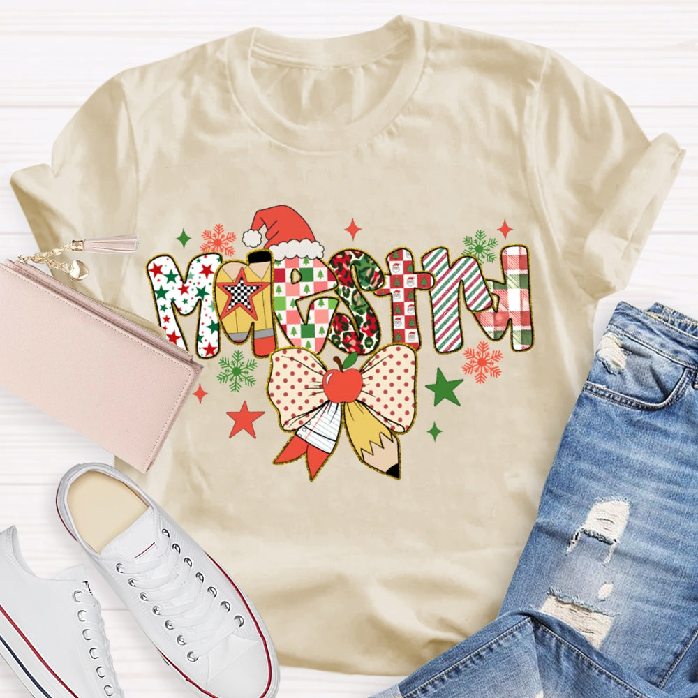 Maestra Bow And Snowman Bilingual Teacher Christmas T-shirt