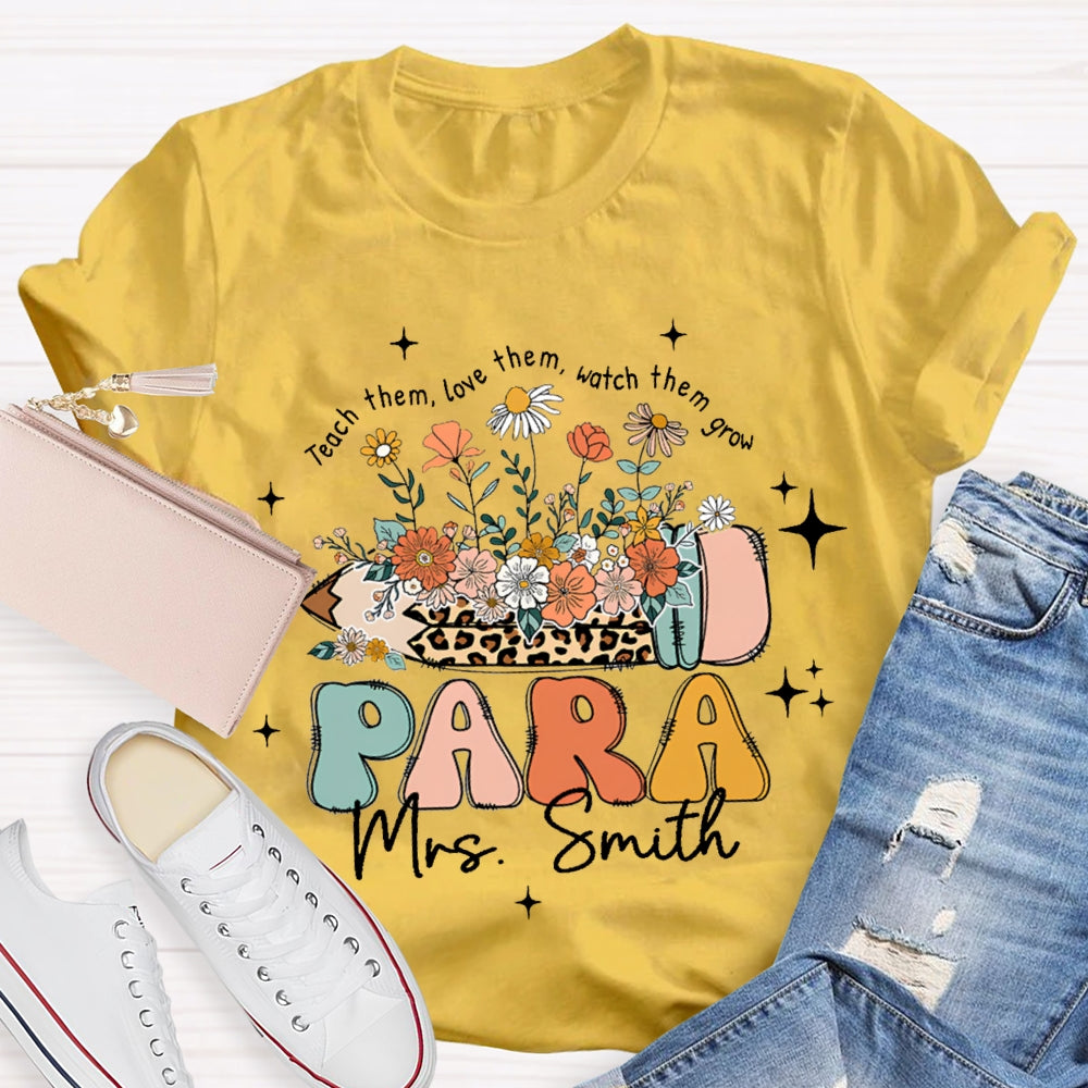 Personalized Name Para Teach Them Love Them Inspire Them Leopard Print Pencil T-shirt