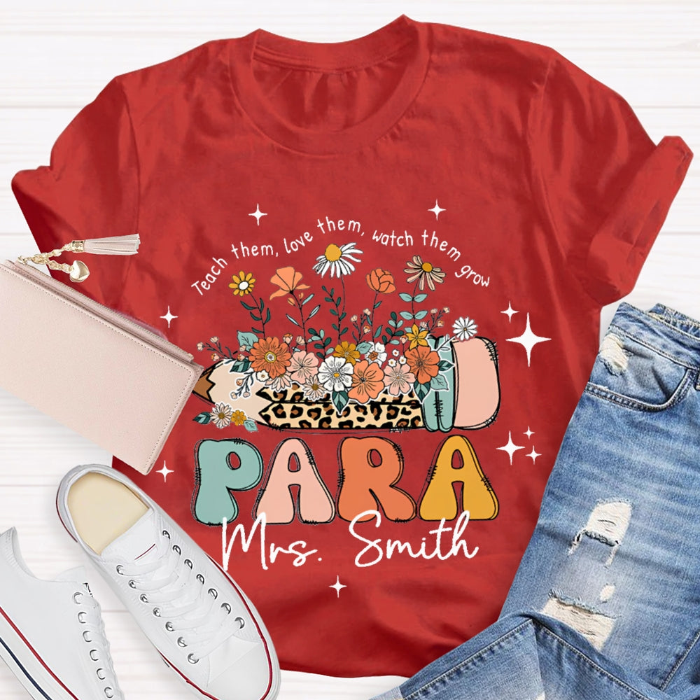 Personalized Name Para Teach Them Love Them Inspire Them Leopard Print Pencil T-shirt
