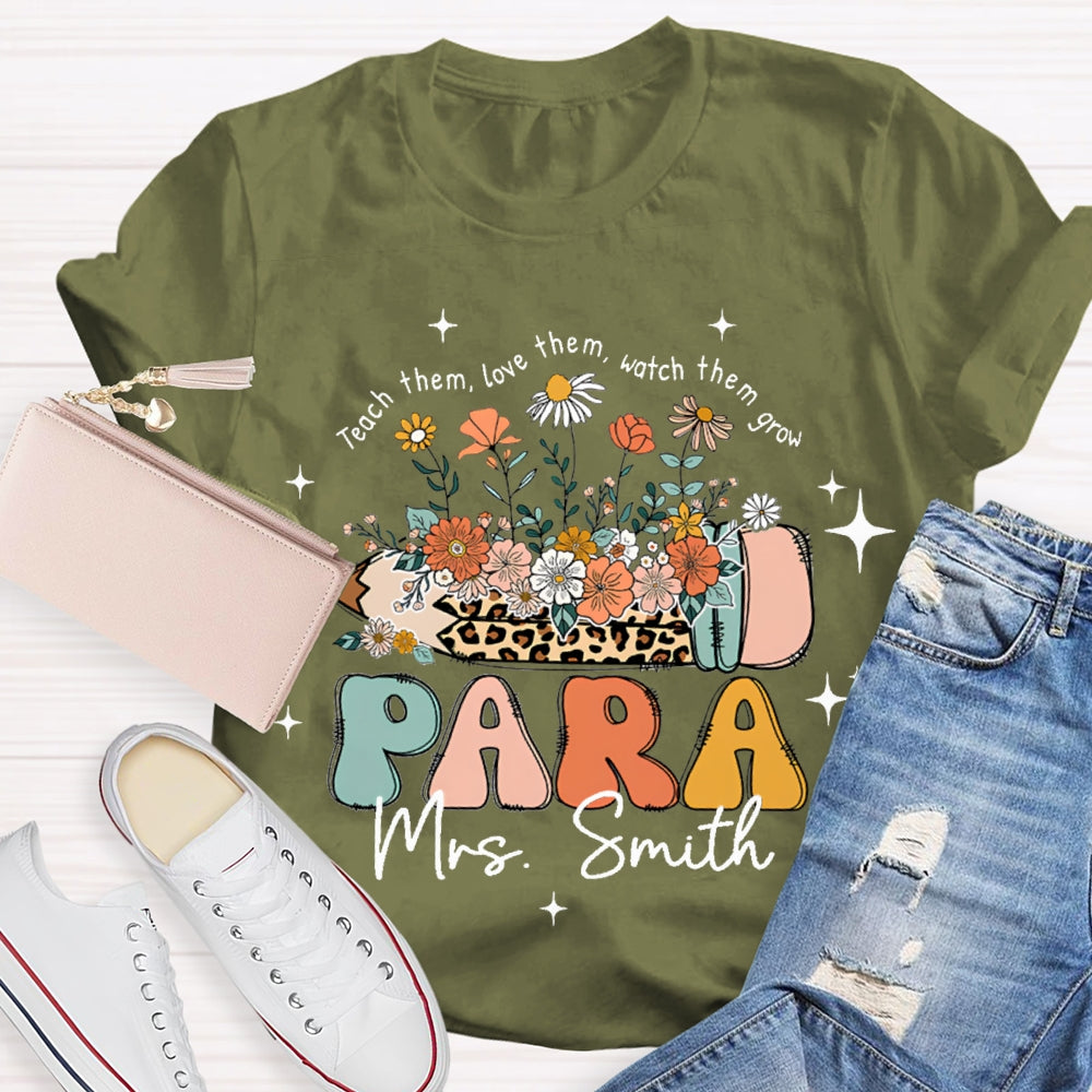 Personalized Name Para Teach Them Love Them Inspire Them Leopard Print Pencil T-shirt