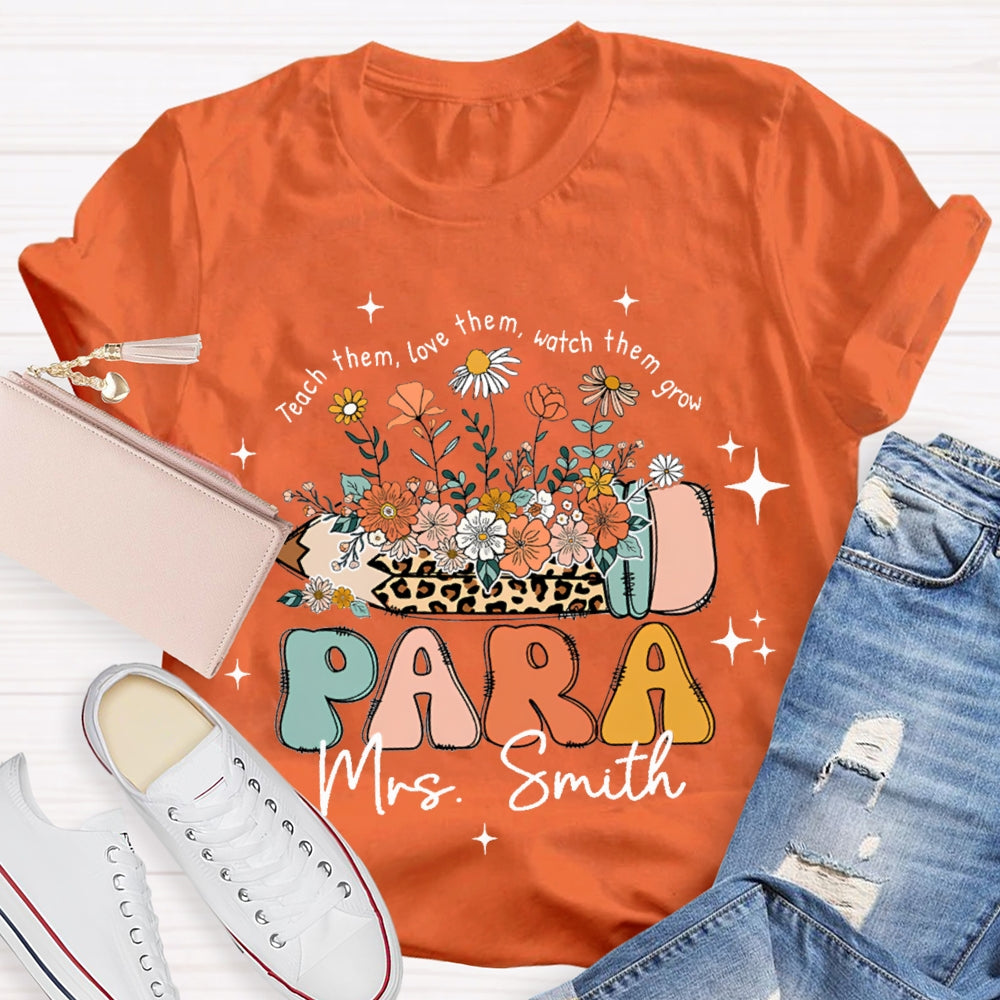 Personalized Name Para Teach Them Love Them Inspire Them Leopard Print Pencil T-shirt