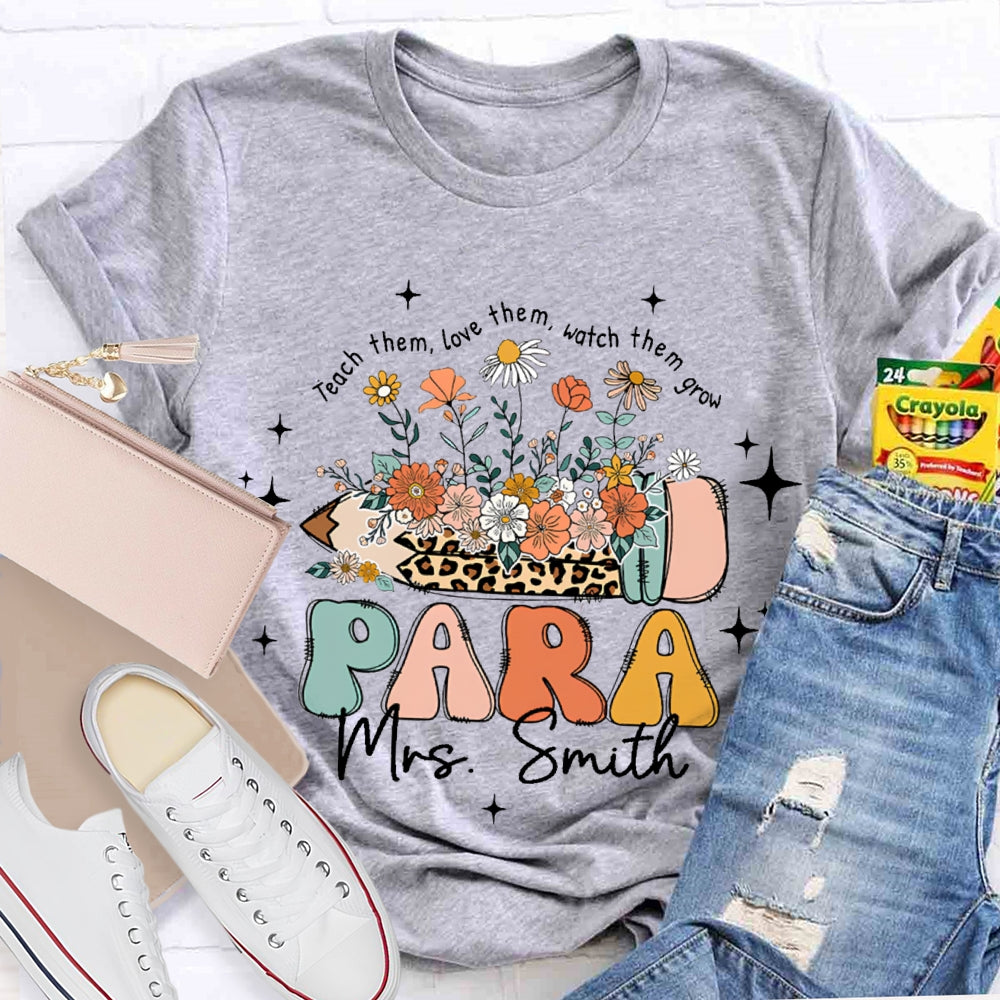 Personalized Name Para Teach Them Love Them Inspire Them Leopard Print Pencil T-shirt