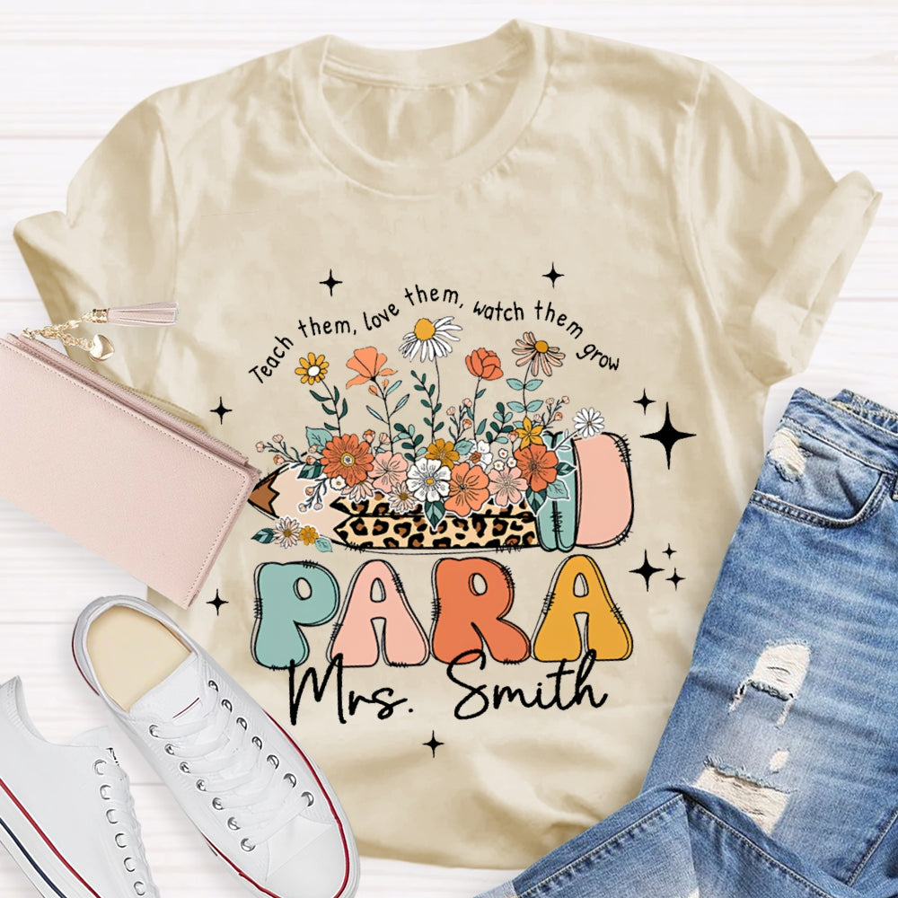Personalized Name Para Teach Them Love Them Inspire Them Leopard Print Pencil T-shirt