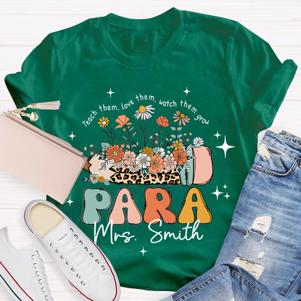 Personalized Name Para Teach Them Love Them Inspire Them Leopard Print Pencil T-shirt