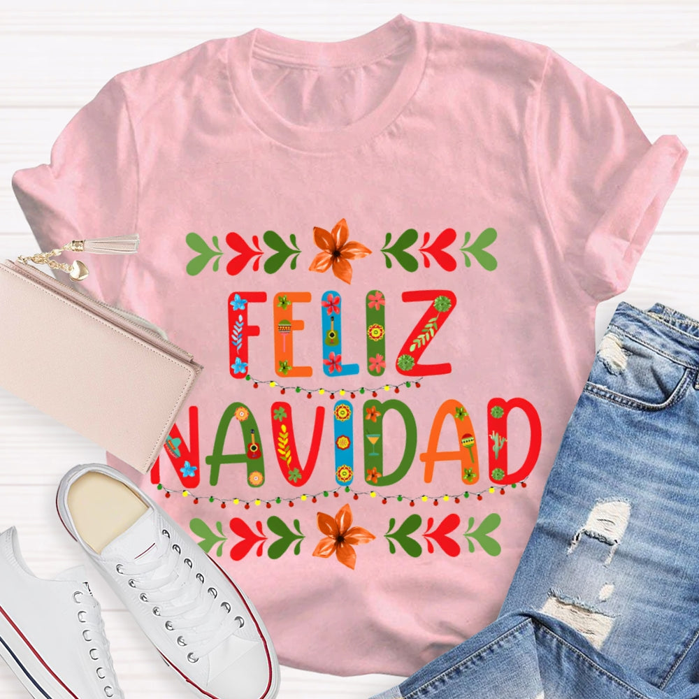 Feliz Navidad Christmas Vintage Floral T-shirt