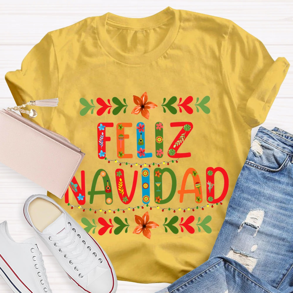 Feliz Navidad Christmas Vintage Floral T-shirt