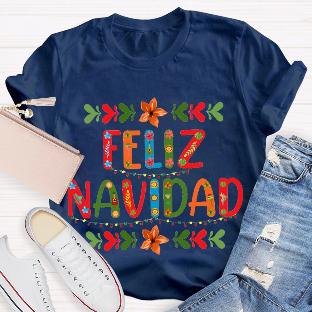 Feliz Navidad Christmas Vintage Floral T-shirt