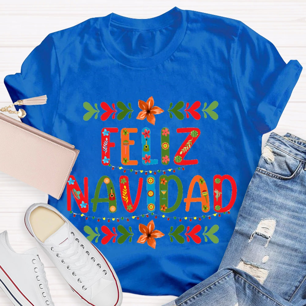 Feliz Navidad Christmas Vintage Floral T-shirt