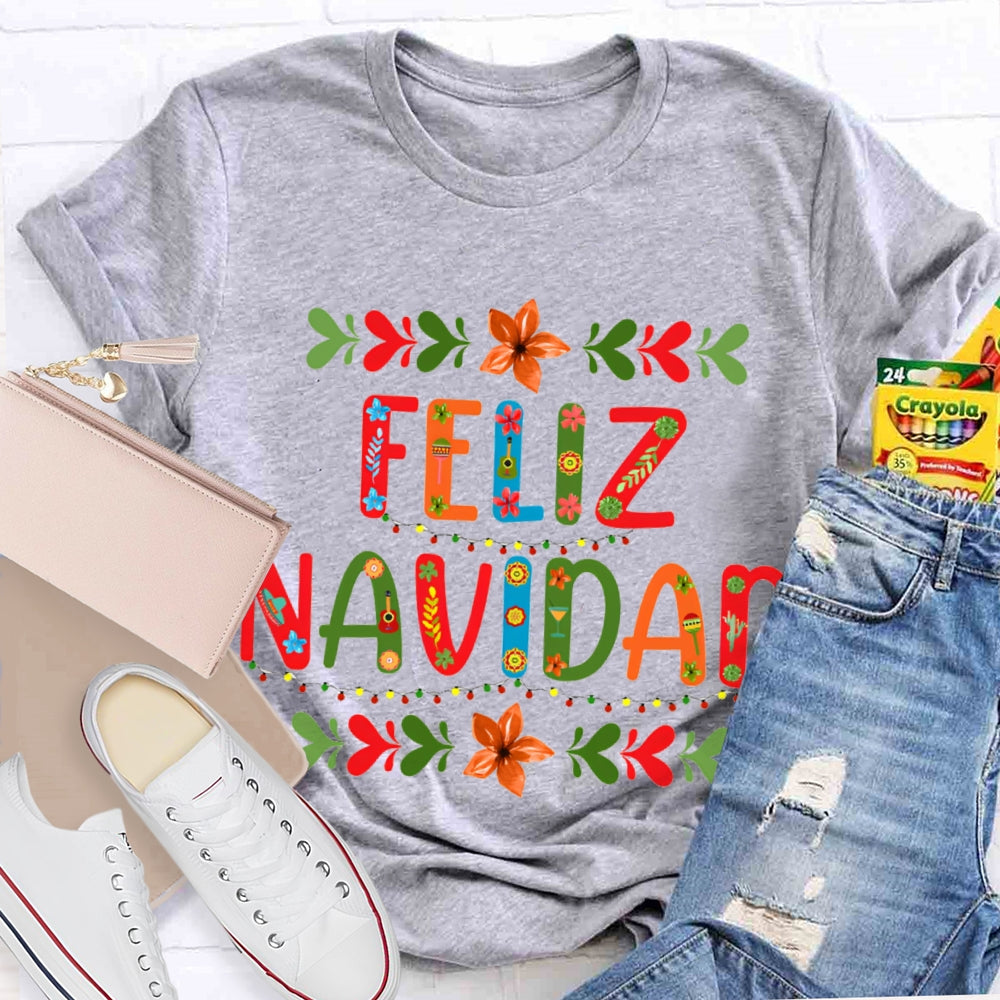 Feliz Navidad Christmas Vintage Floral T-shirt
