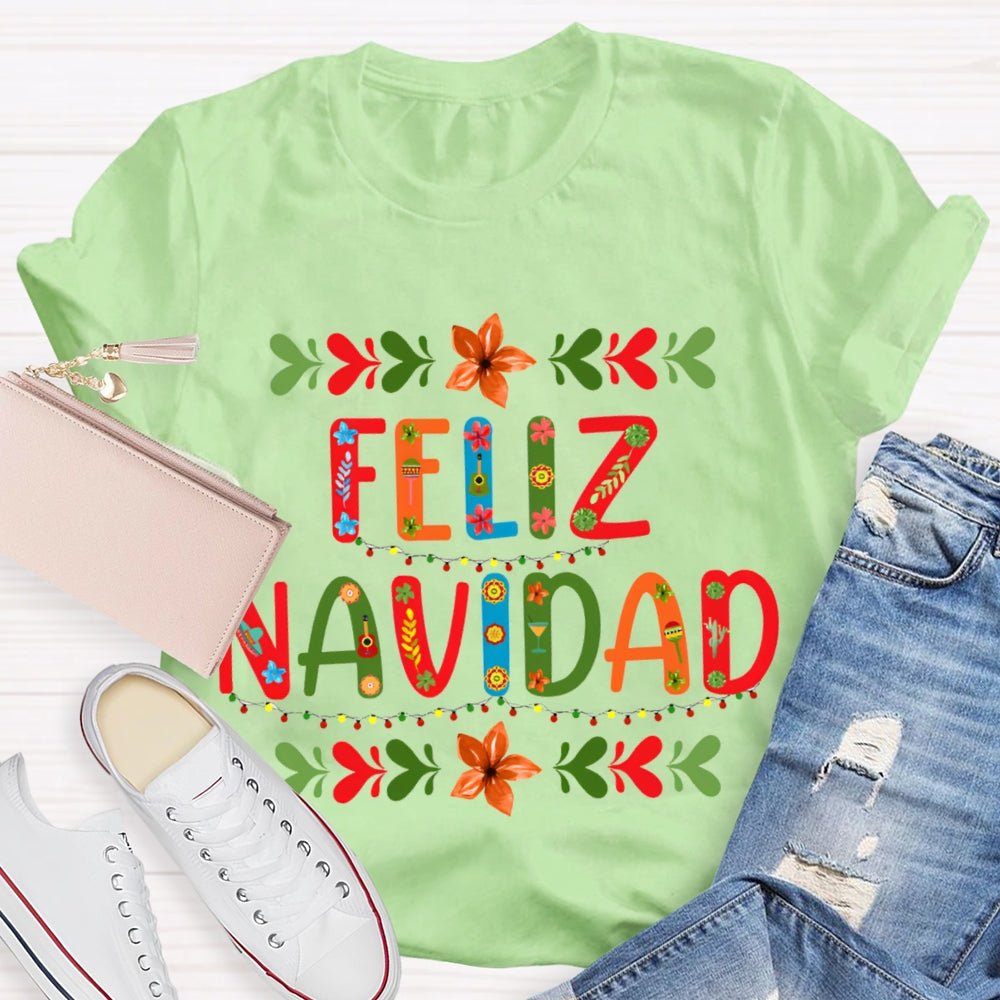 Feliz Navidad Christmas Vintage Floral T-shirt