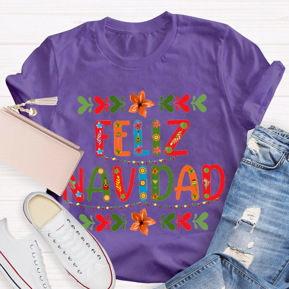 Feliz Navidad Christmas Vintage Floral T-shirt