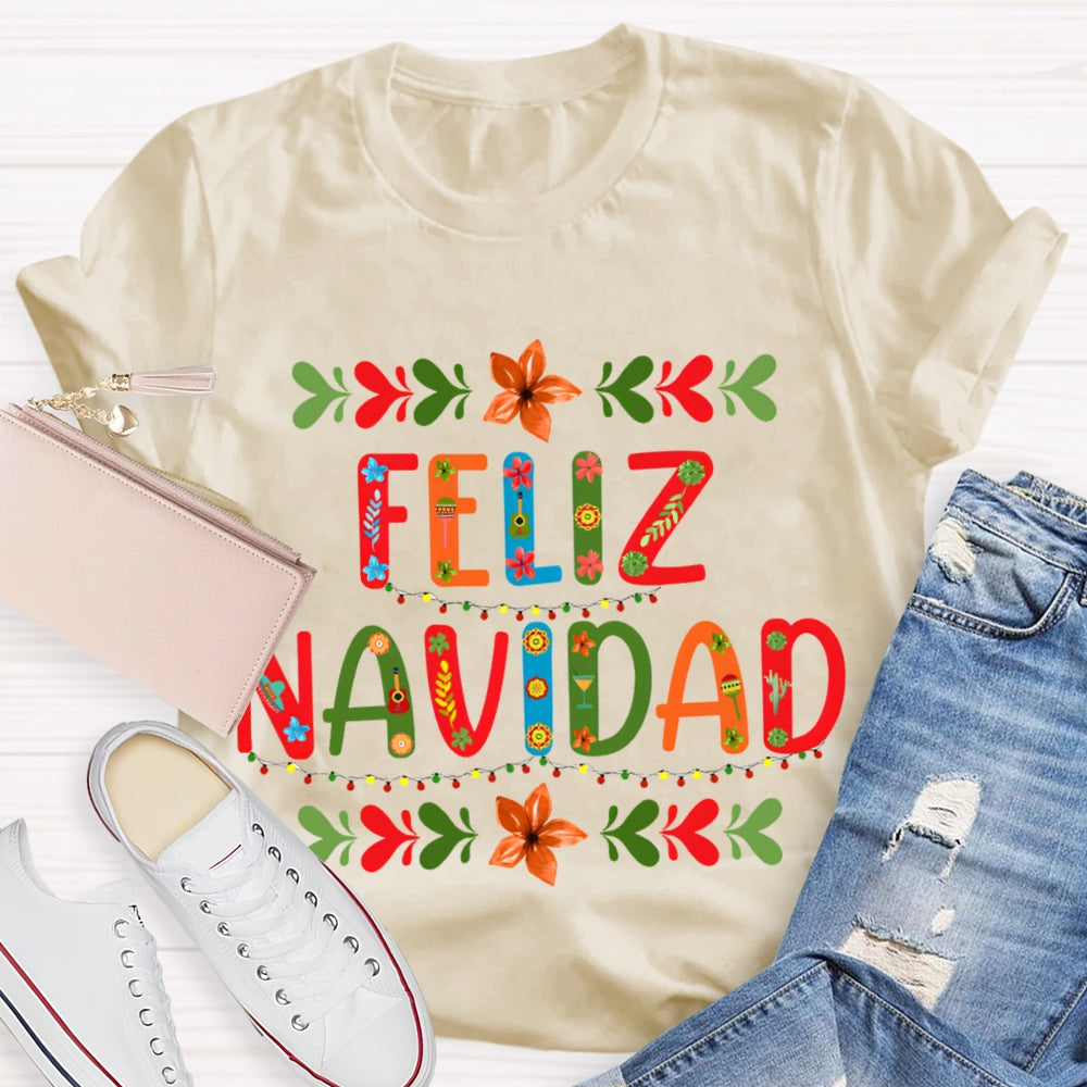 Feliz Navidad Christmas Vintage Floral T-shirt