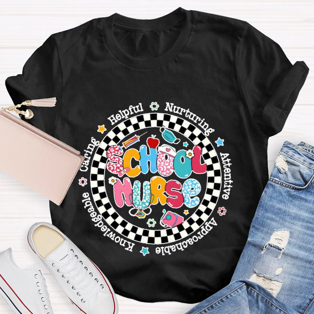 School Nurse Circular Plaid T-shirt