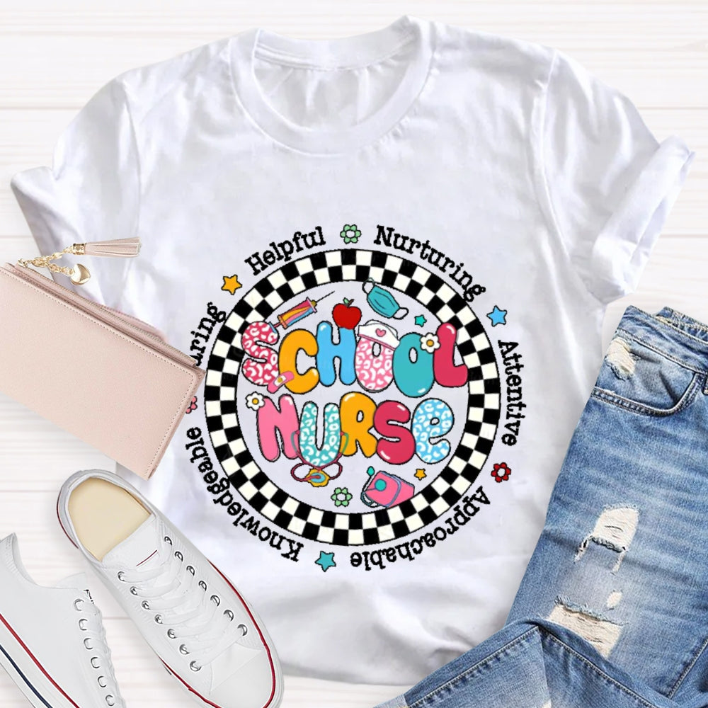 School Nurse Circular Plaid T-shirt