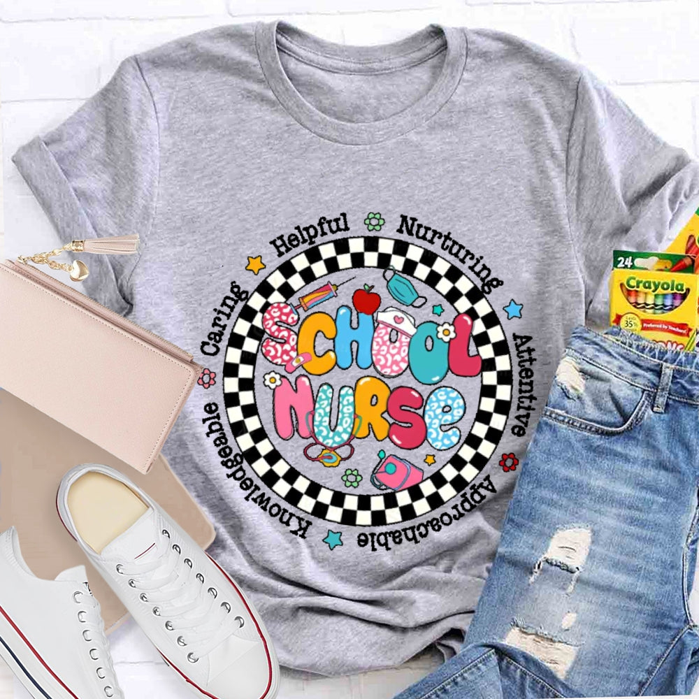 School Nurse Circular Plaid T-shirt