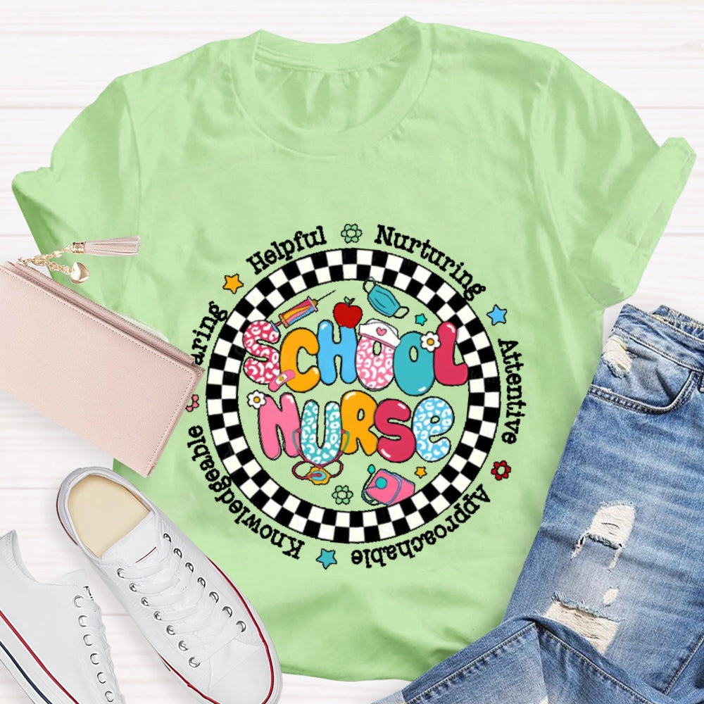 School Nurse Circular Plaid T-shirt