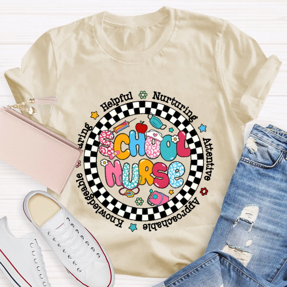 School Nurse Circular Plaid T-shirt