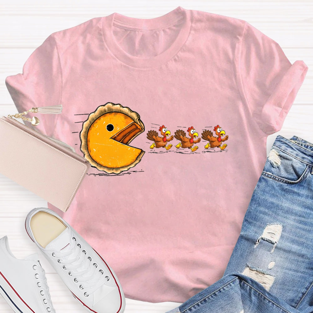 Pumpkin Season Thanksgiving Pumpkin Pie Chasing Funny Turkey T-shirt