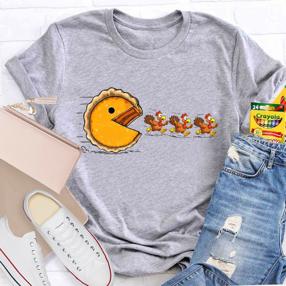 Pumpkin Season Thanksgiving Pumpkin Pie Chasing Funny Turkey T-shirt