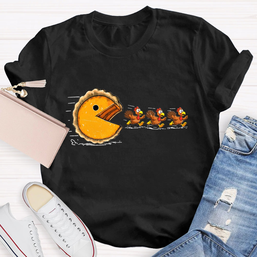 Pumpkin Season Thanksgiving Pumpkin Pie Chasing Funny Turkey T-shirt
