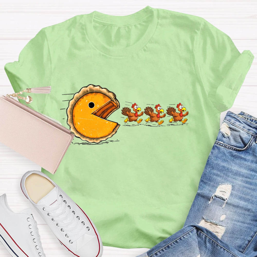 Pumpkin Season Thanksgiving Pumpkin Pie Chasing Funny Turkey T-shirt