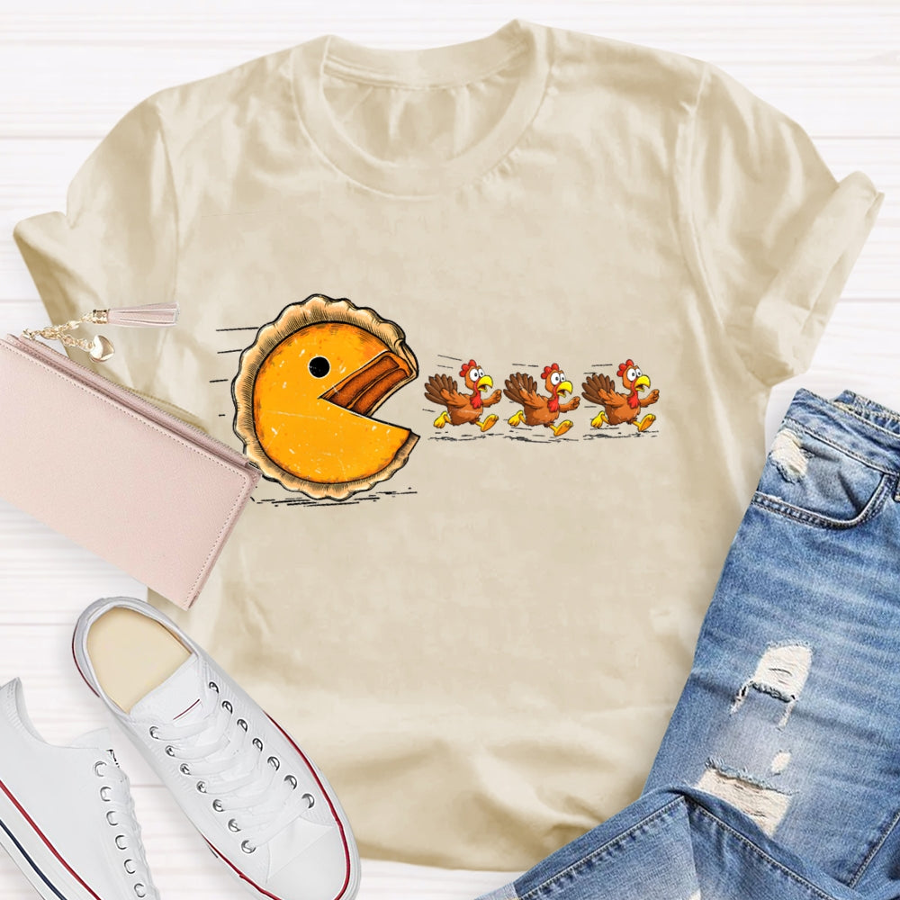Pumpkin Season Thanksgiving Pumpkin Pie Chasing Funny Turkey T-shirt