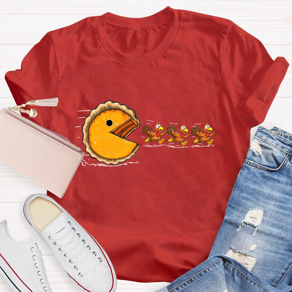 Pumpkin Season Thanksgiving Pumpkin Pie Chasing Funny Turkey T-shirt