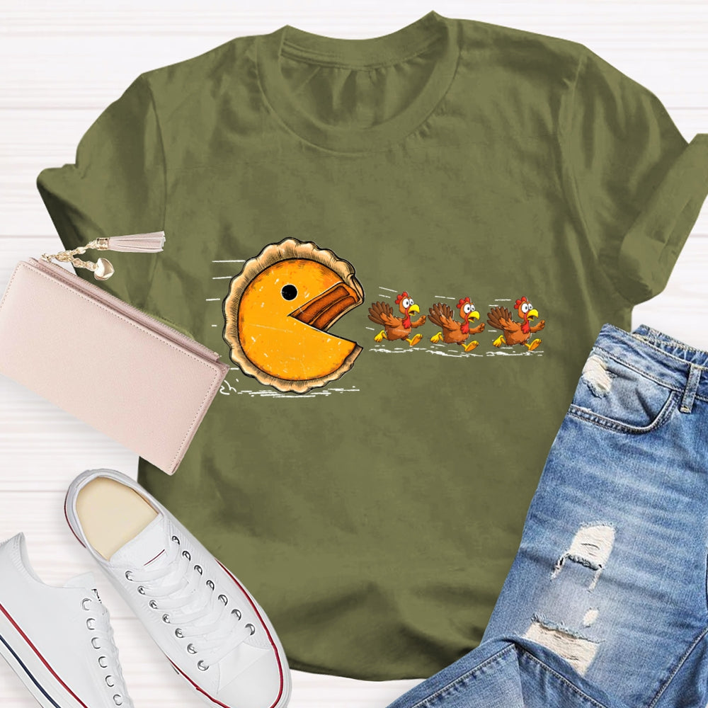 Pumpkin Season Thanksgiving Pumpkin Pie Chasing Funny Turkey T-shirt