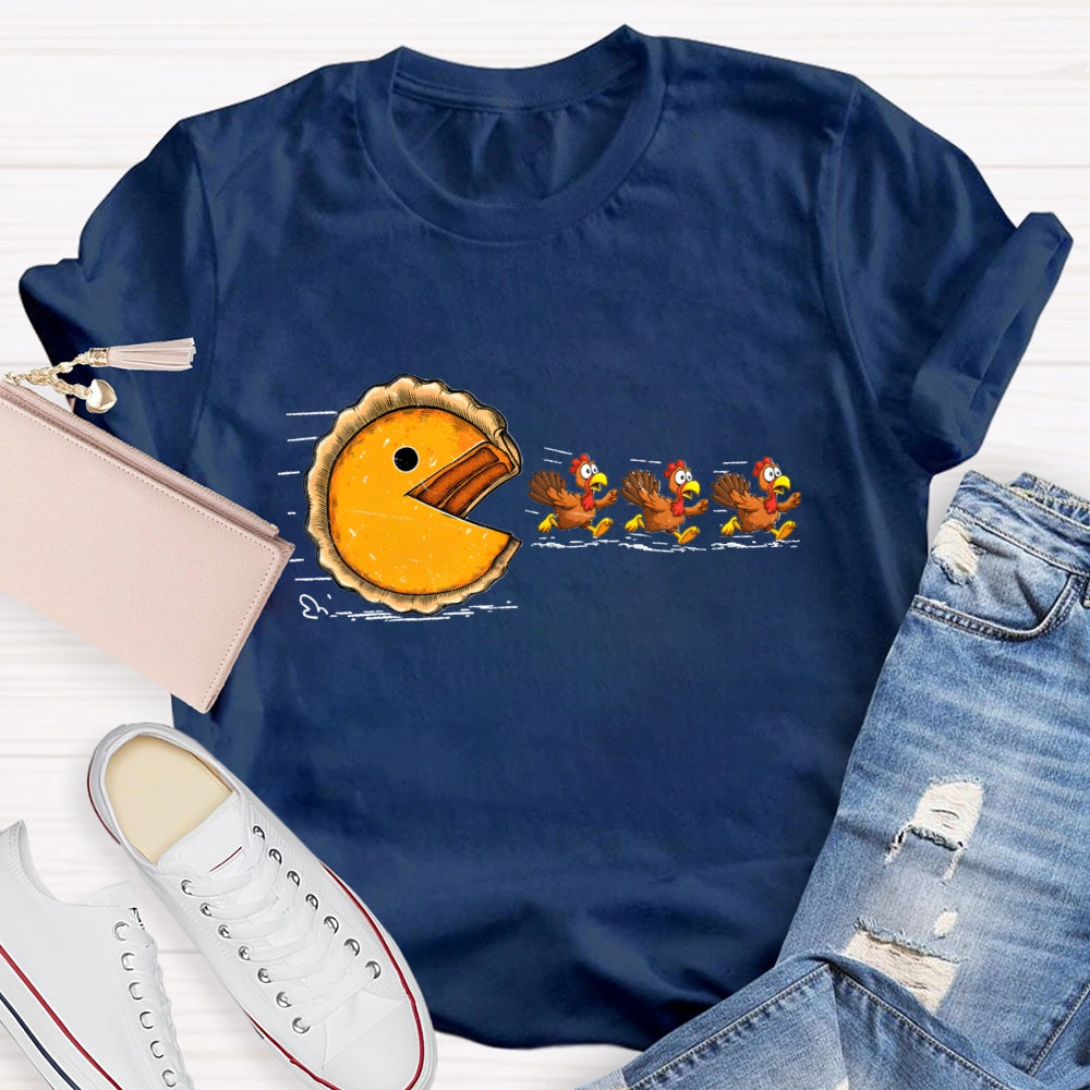 Pumpkin Season Thanksgiving Pumpkin Pie Chasing Funny Turkey T-shirt