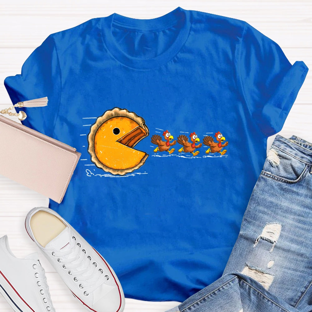 Pumpkin Season Thanksgiving Pumpkin Pie Chasing Funny Turkey T-shirt