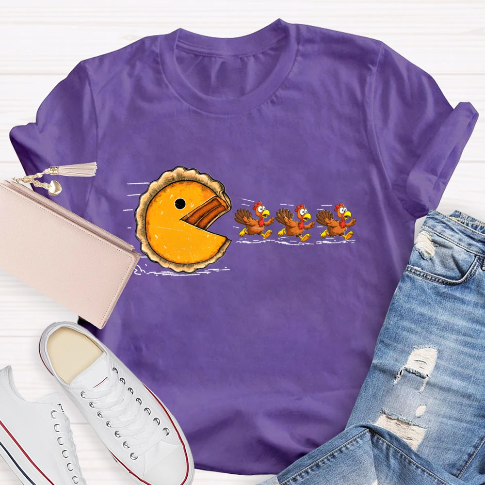 Pumpkin Season Thanksgiving Pumpkin Pie Chasing Funny Turkey T-shirt