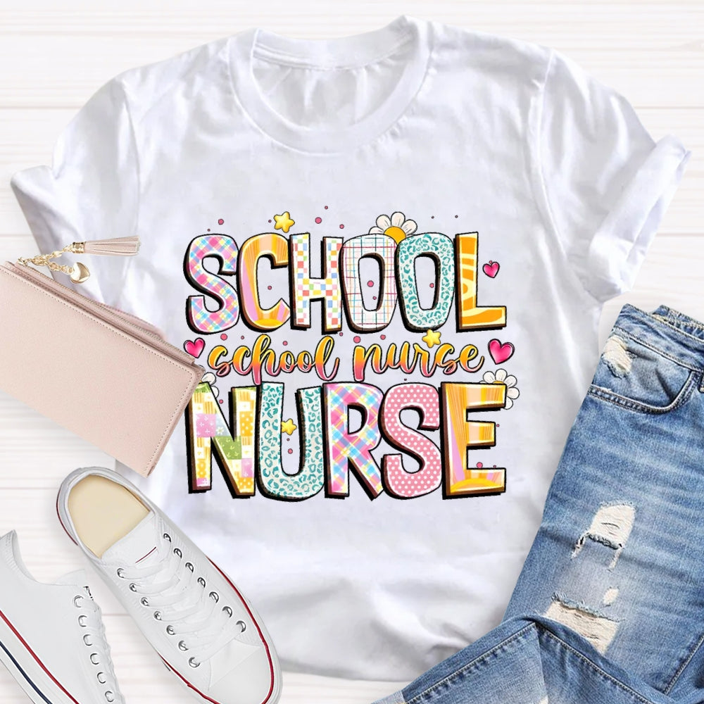 School Nurse Cute Flower Letters T-shirt