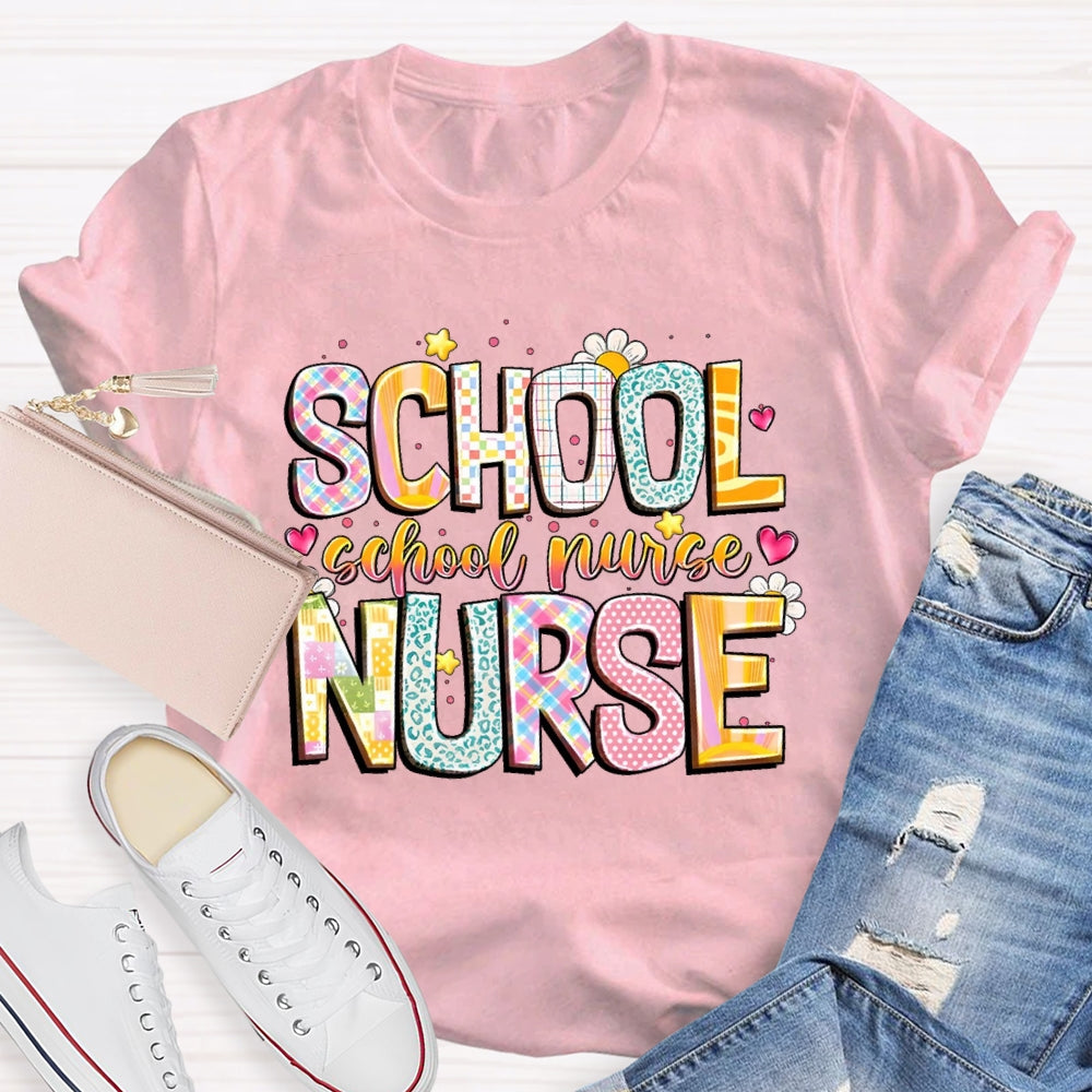 School Nurse Cute Flower Letters T-shirt