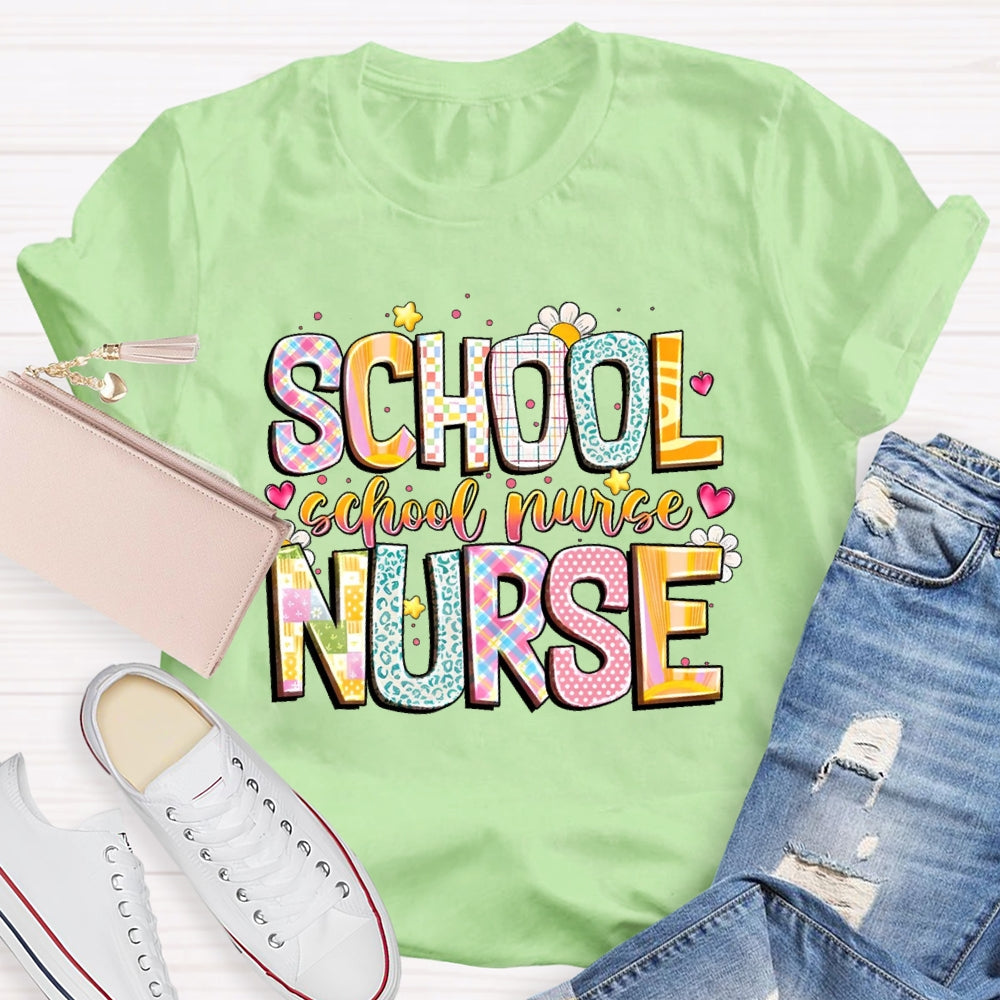 School Nurse Cute Flower Letters T-shirt