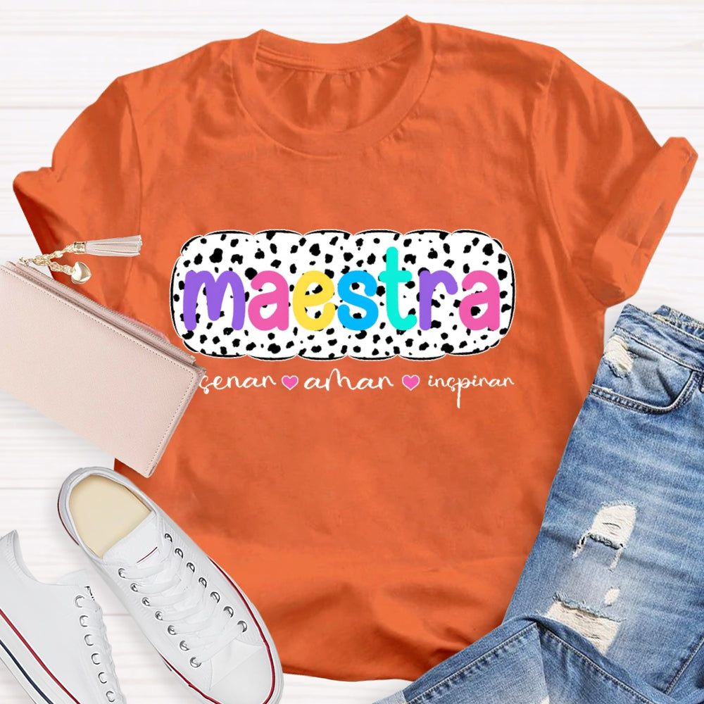 Ensenar Amar Inspirar Bilingual Maestra Spanish Teacher T-shirt