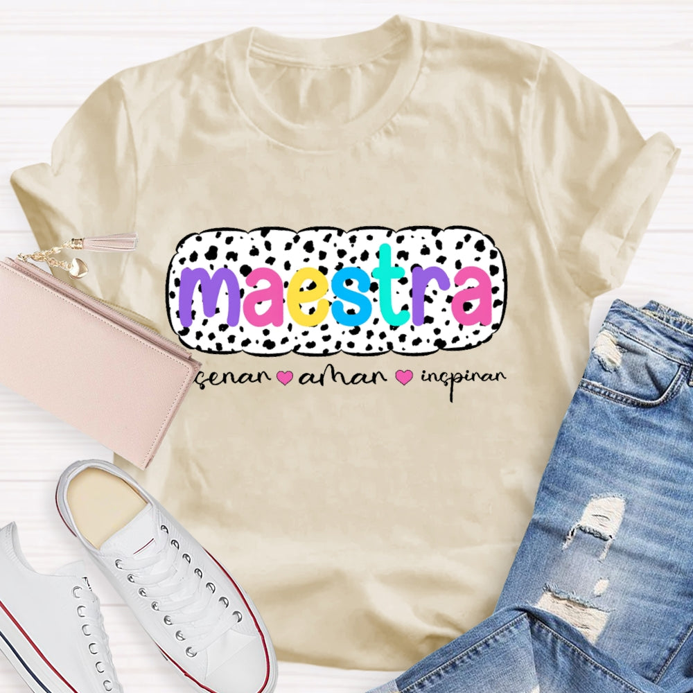 Ensenar Amar Inspirar Bilingual Maestra Spanish Teacher T-shirt