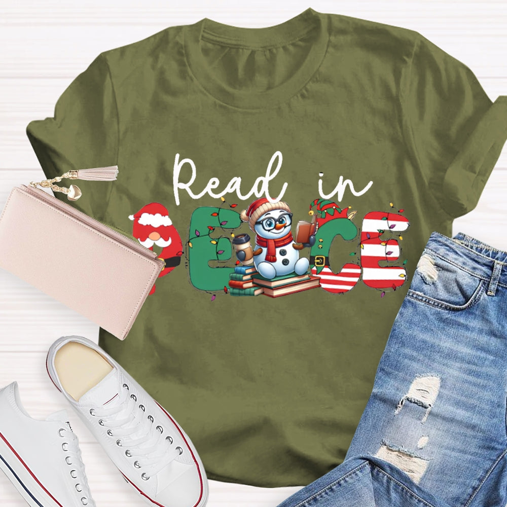 Read In Peace Christmas Lights And Snowman T-shirt