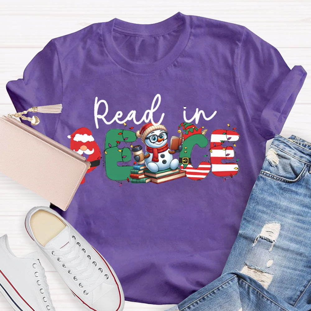Read In Peace Christmas Lights And Snowman T-shirt