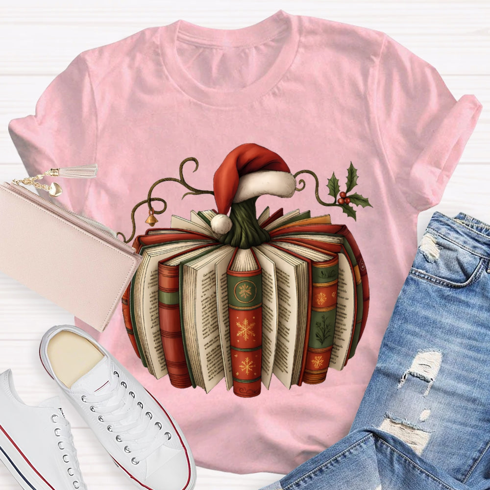 Reading At Christmas Santa Hat And Christmas Books T-shirt