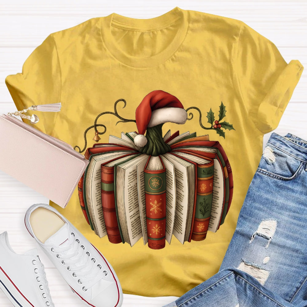 Reading At Christmas Santa Hat And Christmas Books T-shirt