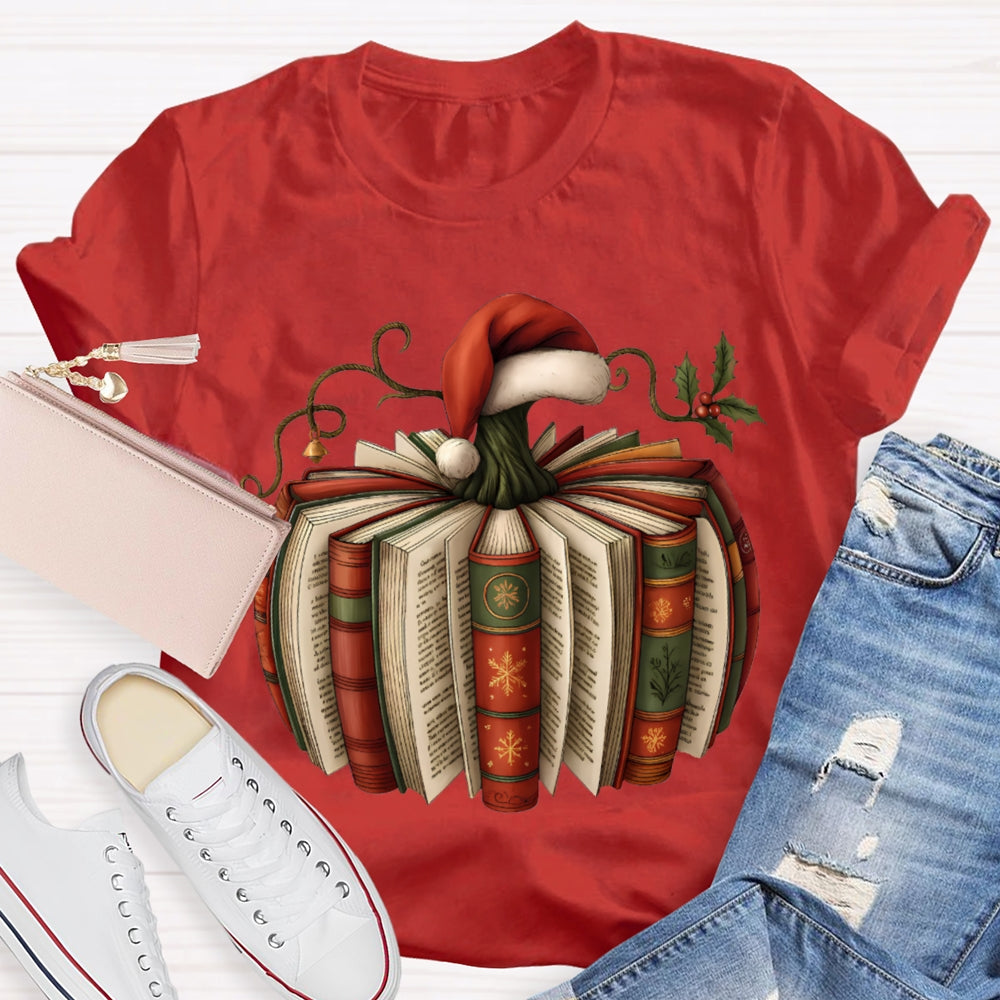 Reading At Christmas Santa Hat And Christmas Books T-shirt