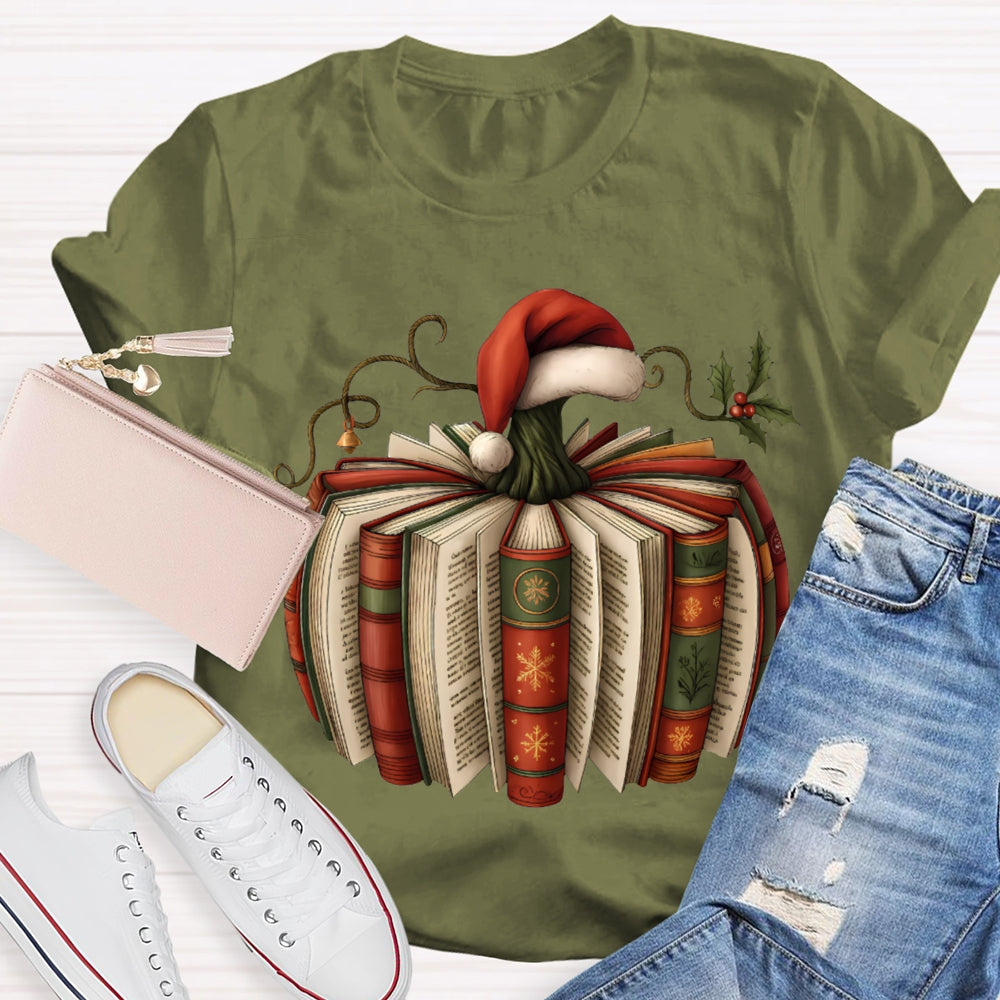 Reading At Christmas Santa Hat And Christmas Books T-shirt