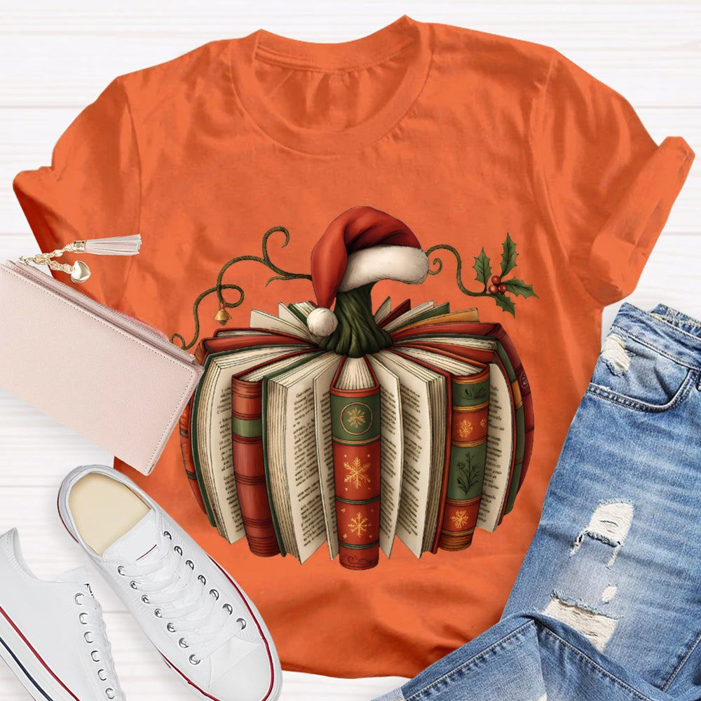 Reading At Christmas Santa Hat And Christmas Books T-shirt