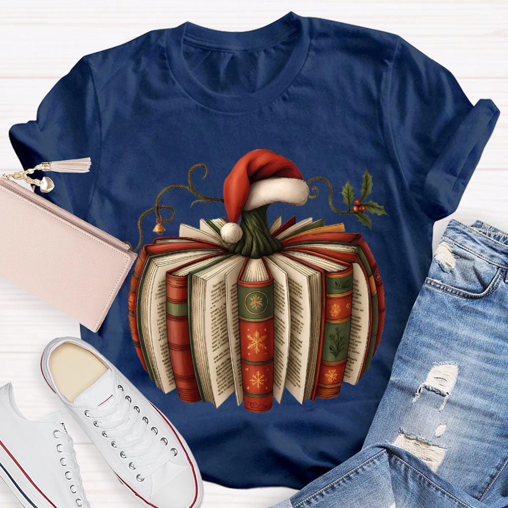 Reading At Christmas Santa Hat And Christmas Books T-shirt