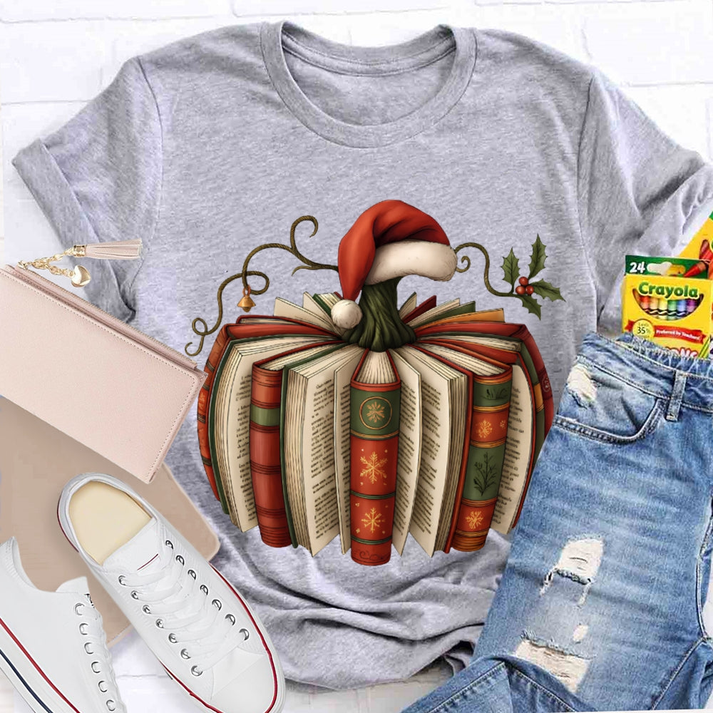 Reading At Christmas Santa Hat And Christmas Books T-shirt