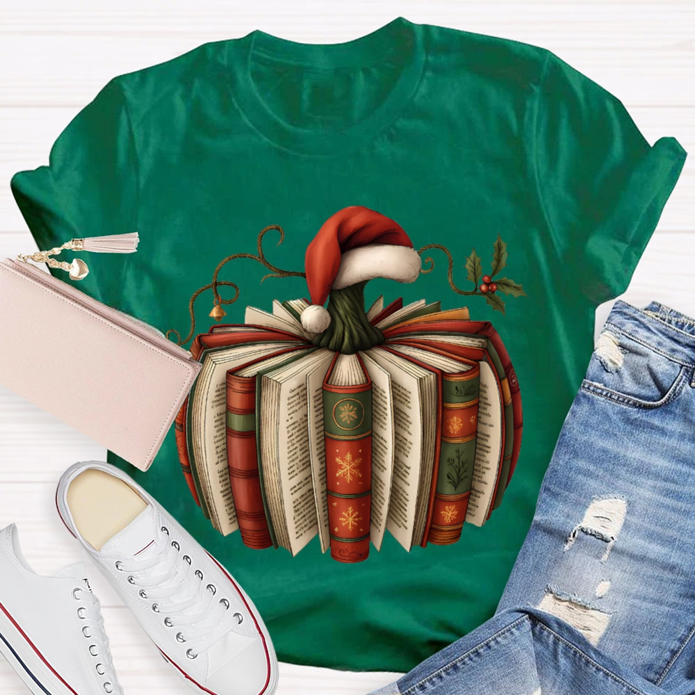 Reading At Christmas Santa Hat And Christmas Books T-shirt
