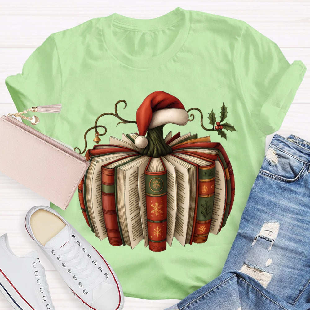 Reading At Christmas Santa Hat And Christmas Books T-shirt