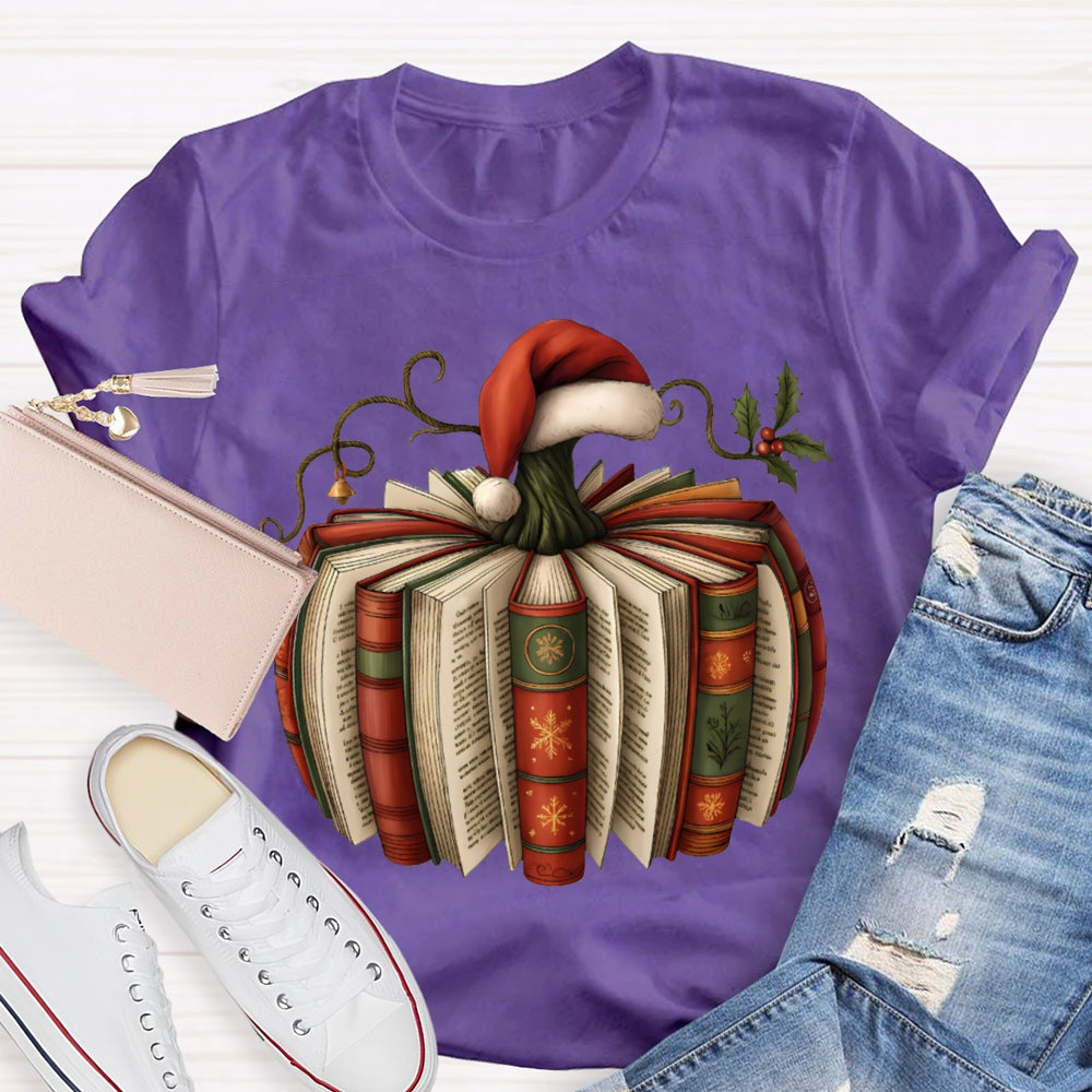 Reading At Christmas Santa Hat And Christmas Books T-shirt