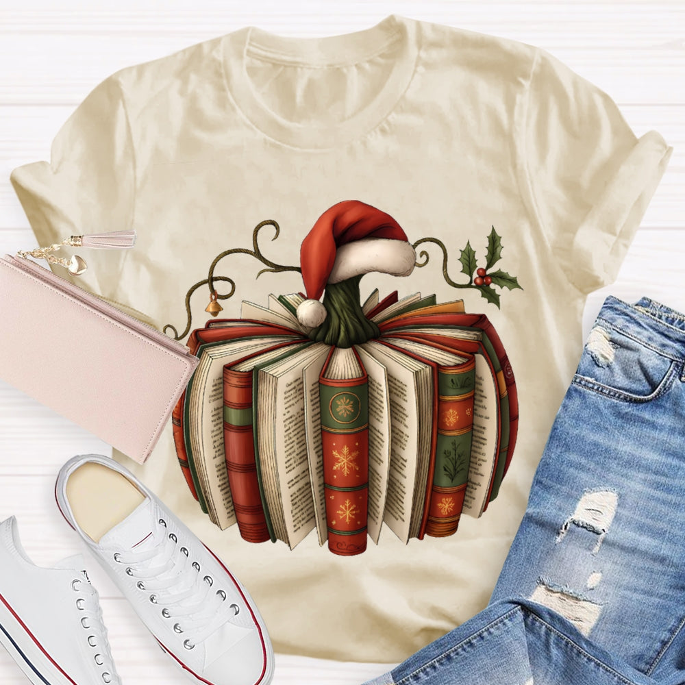 Reading At Christmas Santa Hat And Christmas Books T-shirt